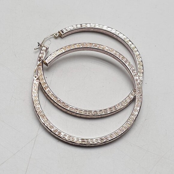 Sterling Silver Textured Hoop Earrings 2" Diameter - Picture 2 of 5